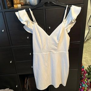 Off Shoulder White Flutter Sleeve Dress